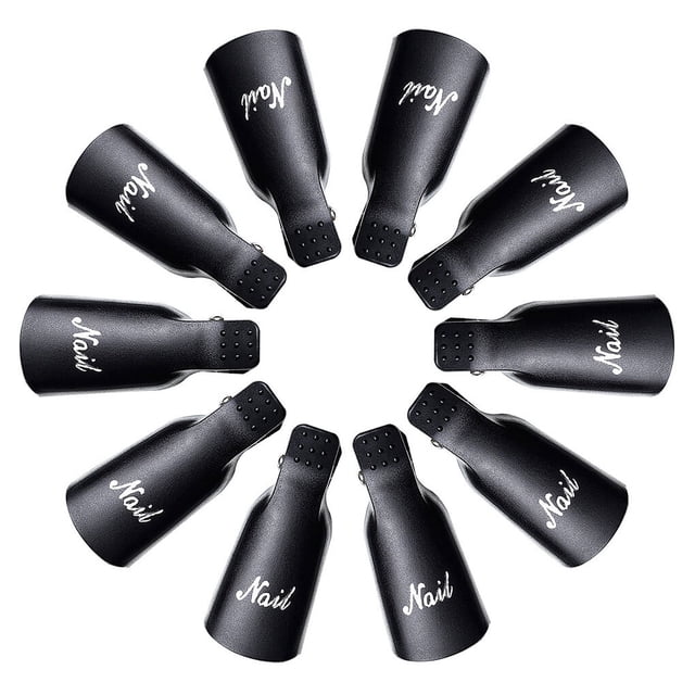 Vogacara 10 Uds. Clips de tapa de remojo de Arte de uñas de plástico Gel removedor de esmalte herramienta de envoltura líquido para la Juegos de manicura negro