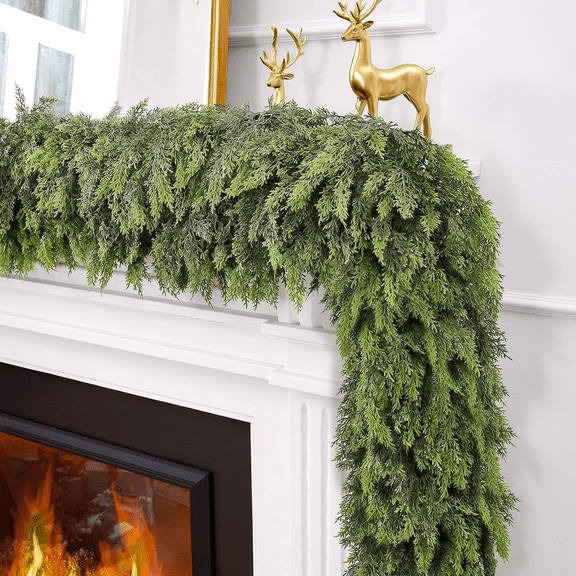 2-Pack 6FT Christmas Cedar Garland, Faux Pine Greenery Mantel & Holiday Decor Great Christmas Decorations Gifts