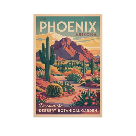 Camelback Mountain Classic Poster Retro Phoenix Cityscape with Scenic Desert Beauty Canvas Poster