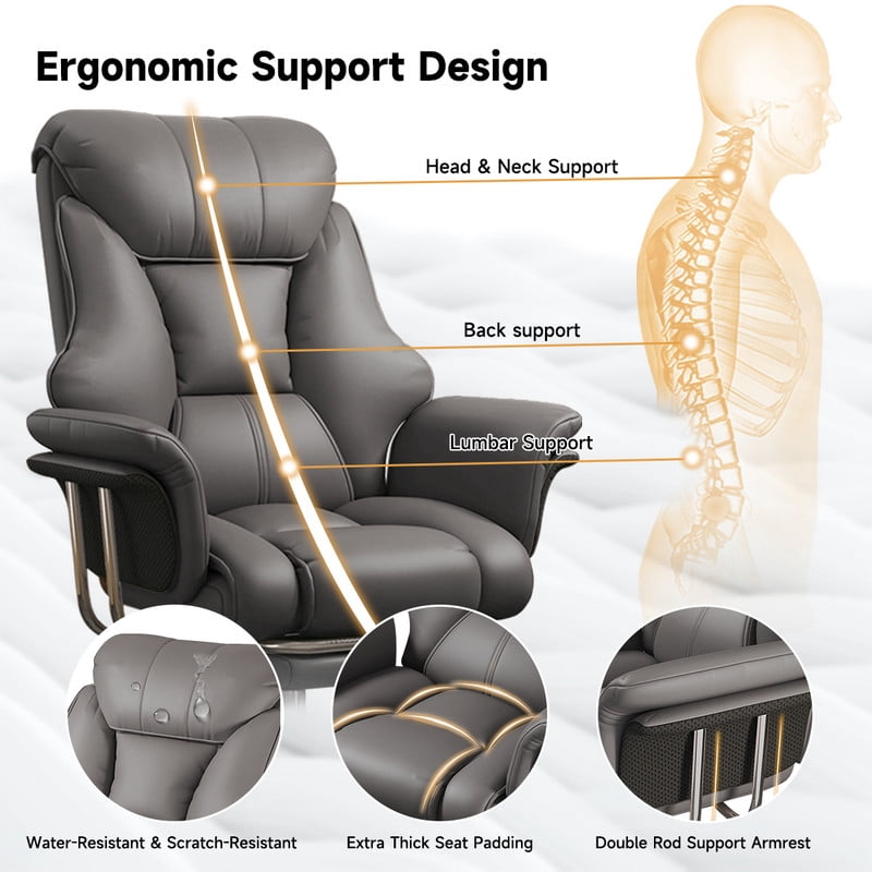 XUEGW Heavy-Duty 550 lbs Big and Tall Office Chair, Wide Seat Leather XUEGW Ergonomic Executive Desk Chair with Leg Rest, Adjustable Height Computer Gaming Chair, Gray