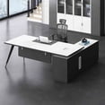 thumbnail image 2 of Wooden L Shaped Office Desks Bureau Modern Multifunctional Drawers Office Desks Keyboard Reception Scrivania Angolare Furnitures My Lux Decor Round, 2 of 24