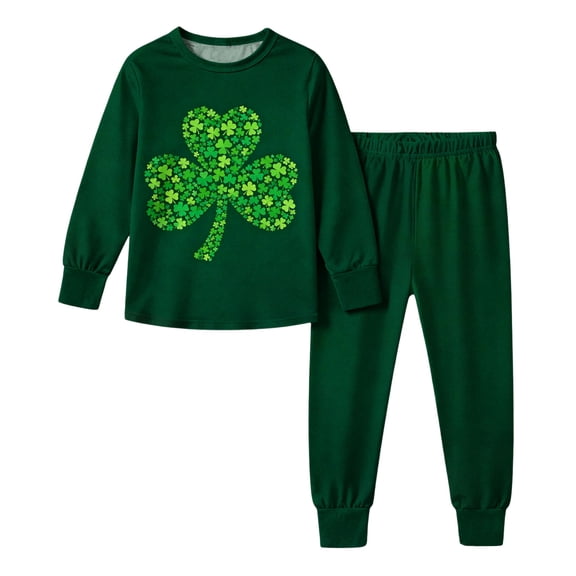 CYRBOKO Outfit Sets for Girls, Breathable Elastic Waist Casual Crewneck Long Sleeve Outfits for St. Patrick's Day Green Size 7-8 T