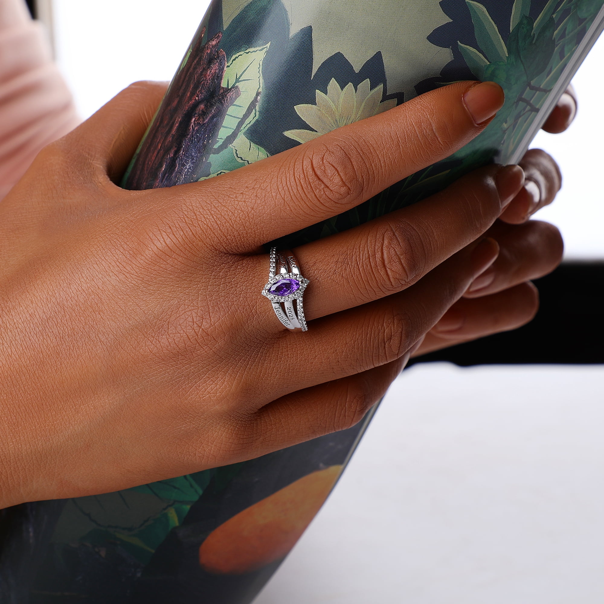 USA PJM Custom Women’s Class Ring Sterling Silver for High School & College Graduation-Rhodium
