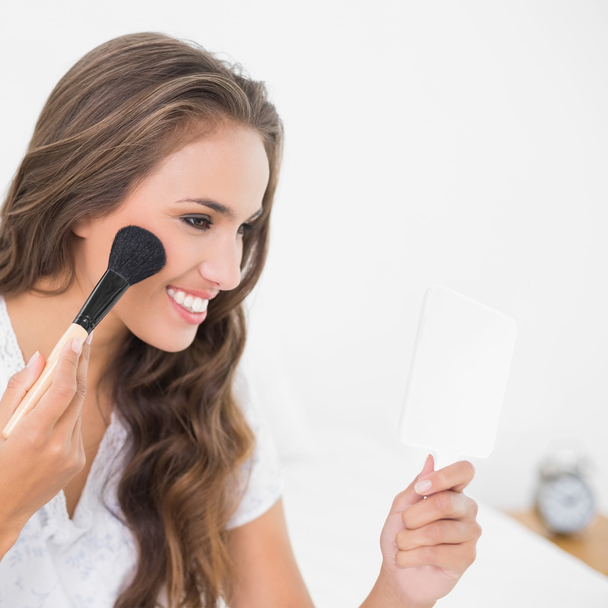 Unique Bargains 1pc Portable Square Handheld Mirror for Personal Grooming White Medium