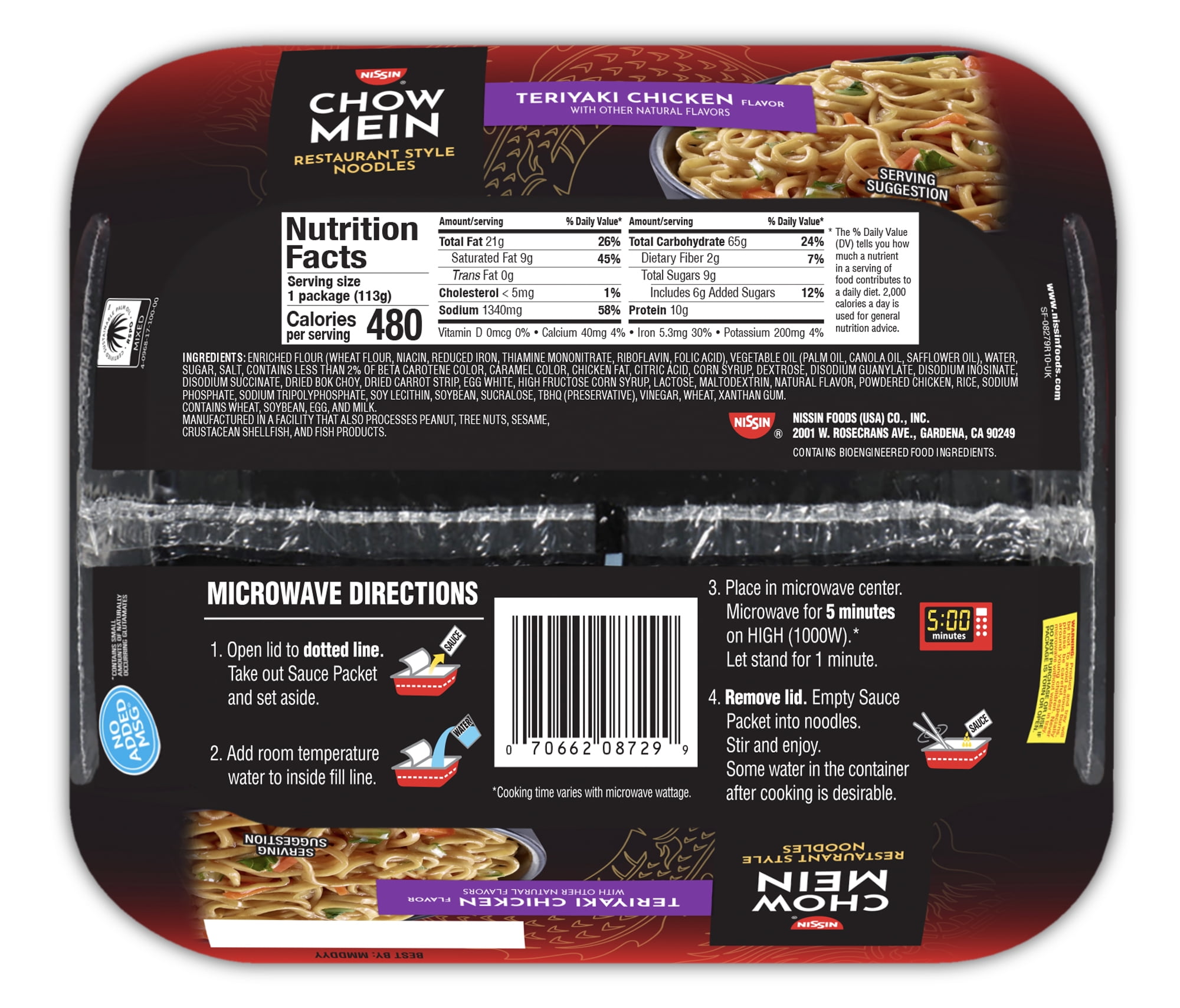 Nissin Original Premium Teriyaki Chicken Flavor Chow Mein Noodles, 4 oz (Pack of 10)