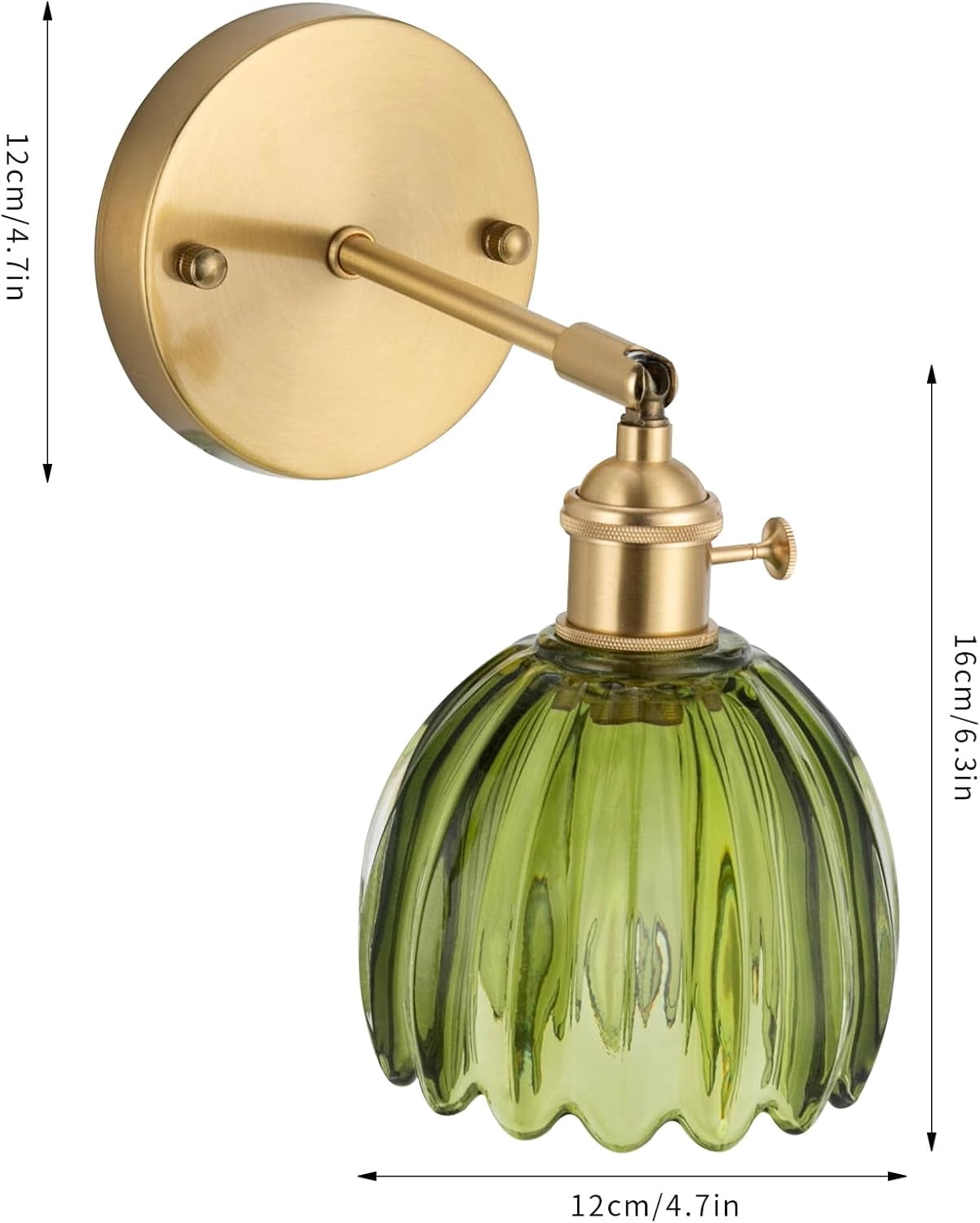 Vintage Wall Sconces Wall Mounted Green Tulip Shade Light Adjustable Angle Retro Wall Lamp Fixtures Decor for Bedside Bedroom Indoor Doorway