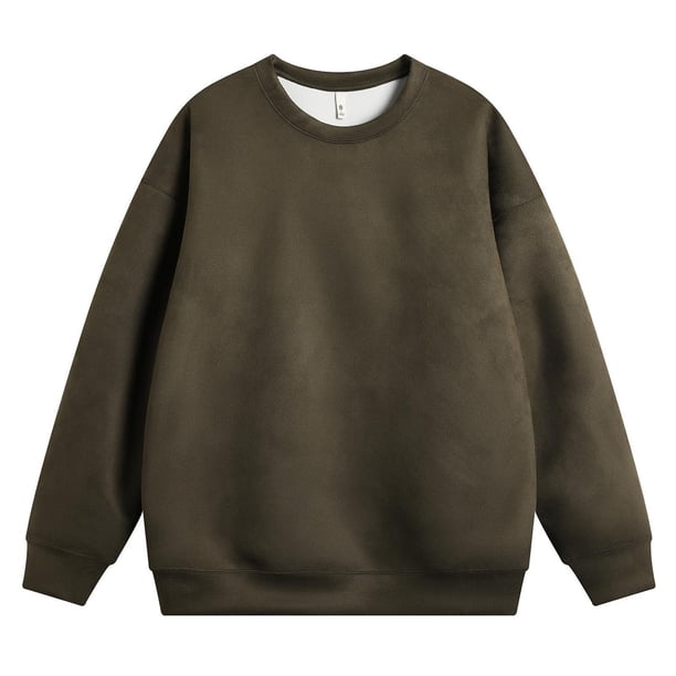 Blusas y camisas de manga larga con cuello redondo para hombre, sudadera holgada con cuello redondo de color liso, blusa de poliéster para hombre