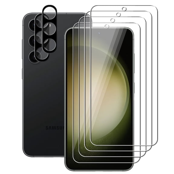 UZWZW (4 2) for Samsung Galaxy S23 Plus 5G (4 Pack) Tempered Glass HD Clear Screen Protector with (2 Pack) Camera Lens Protector