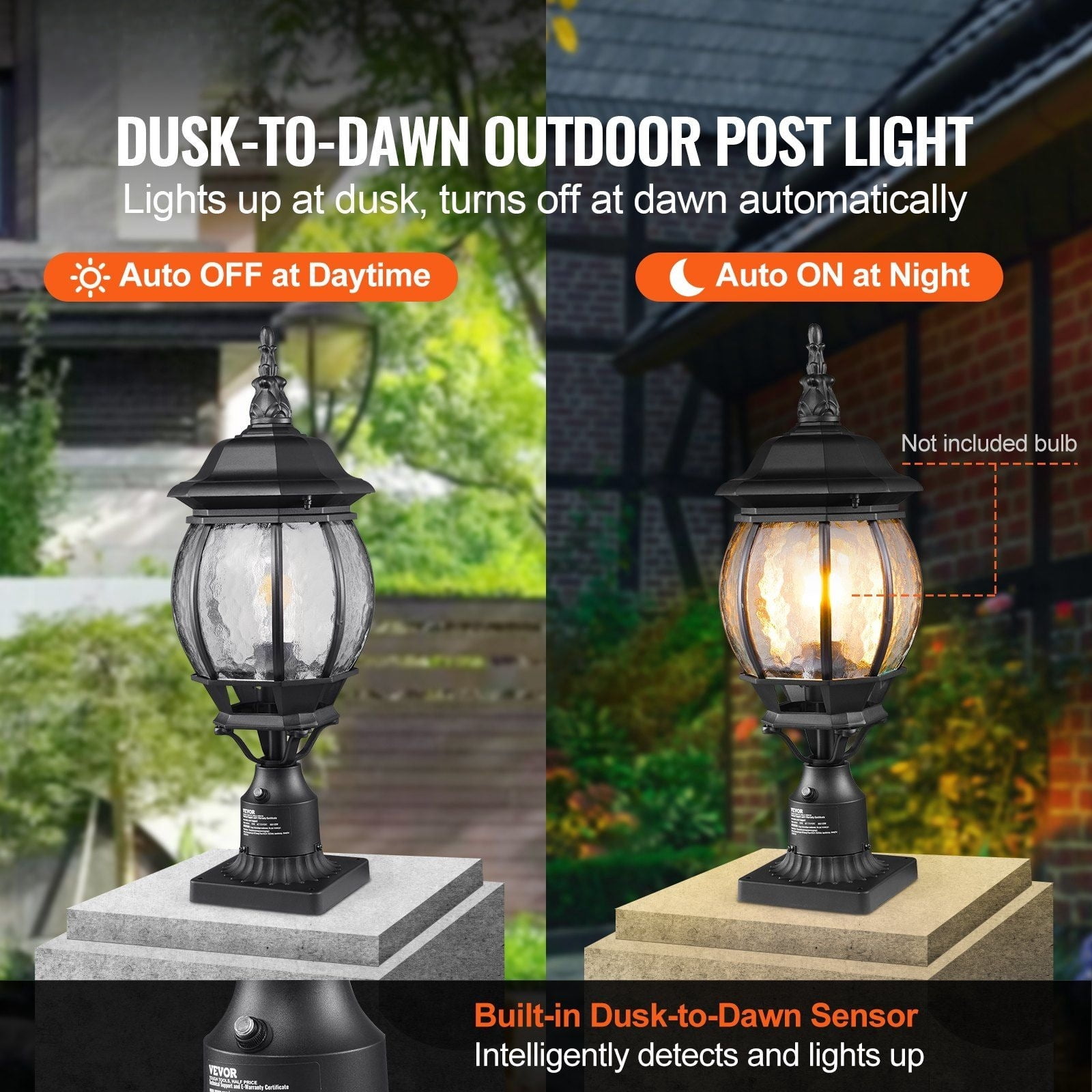 CAFORKP Outdoor Pier Mount Lamp Post 2-Pack, 20.87in Dusk to Dawn Light Fixtures