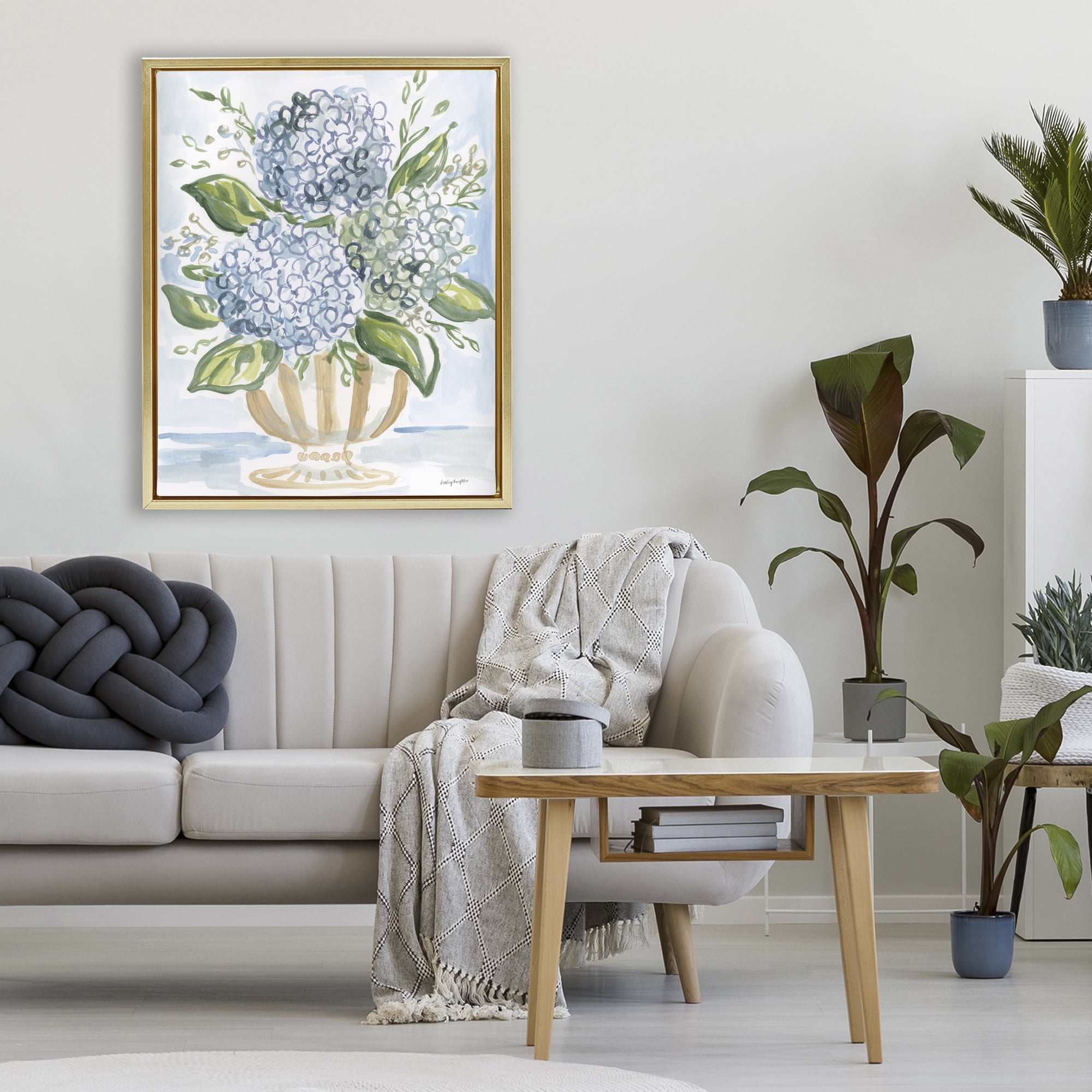 Stupell Industries Serena Pastel Hydrangea Bouquet Gold Framed Floater Canvas Wall Art, design by Haley Knighten