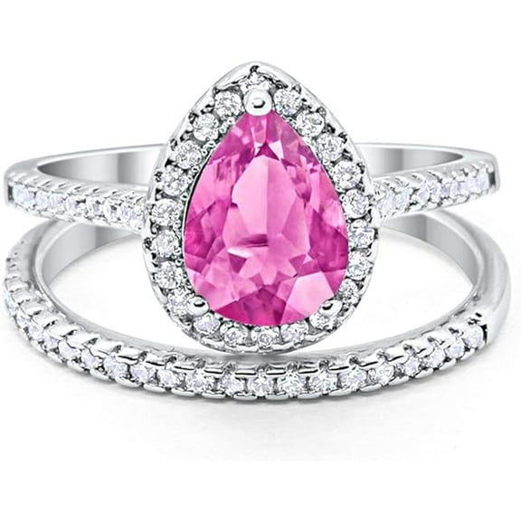 beryl_creation 2.00 Ct Pear Cut Pink Sapphire Wedding Engagement Bridal Ring Set 14K White Gold Plated 925 Sterling Silver For Women's -5.5