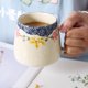 thumbnail image 5 of Taza Taza de leche de cerámica con tapa y cuchara, taza de café con tapa, taza de capuchino de cerámica gruesa 400 ml, taza japonesa taza de agua pintada a mano bajo vidriado taza de desayuno grande, 5 of 6