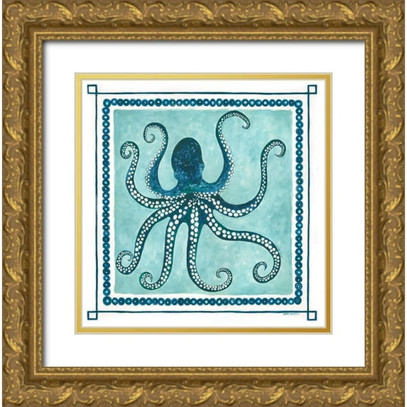 Shamp, Cindy 12x12 Gold Ornate Wood Framed with Double Matting Museum Art Print Titled - Octopus I Frame