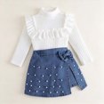 thumbnail image 2 of KPOPLK Toddler Girl Clothes 2Pcs 2T 3T 4T 5T 6T 7T Ruffle Turtleneck Sweater + Pearl Denim Skirt Set Preppy Outfit for Kids,Size 6-7 Years, 2 of 9