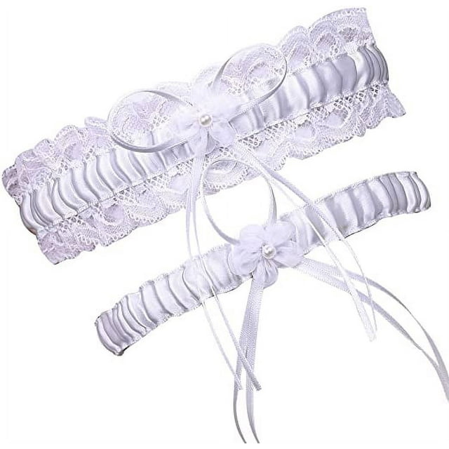 Wedding Bridal Garter Set Pearl Trim Lace Garters for Bride No Slip Garter Set White