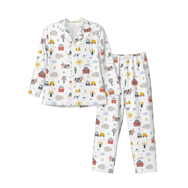 Fotbe Farm Animals Pijama de Hombre con Estampado de Manga Larga, Conjunto de 2 Piezas, Ropa de Dormir Suave y Cómoda con Bolsillos-XX-Large