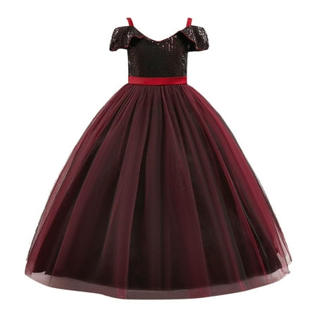 

Toddler Witch Kids Girls Paillette Tulle Pageant Dress Party Child Gown Princess Dresses Red