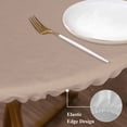 thumbnail image 3 of Warm Beige Round Tablecloth, Fitted Table Cover with Elastic for 36"-44" Round Tables, Solid Color Farmhouse Beige Table Cloth Outdoor Indoor Dinning Party Waterproof Tablecloths, 3 of 7