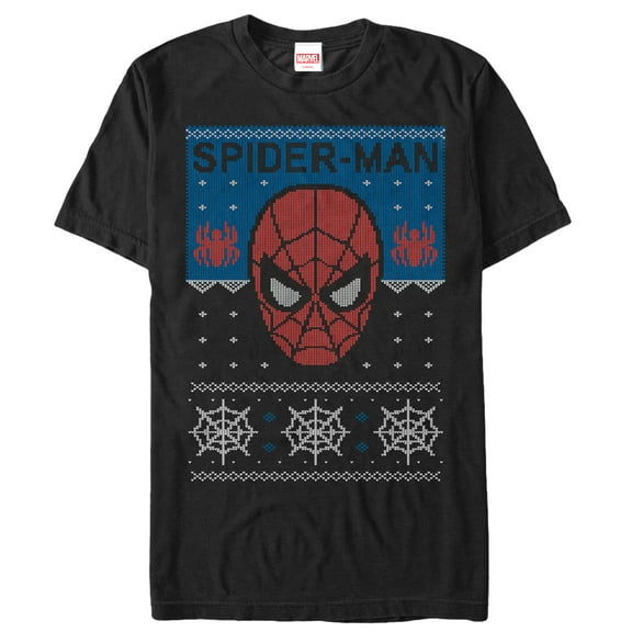 Men's Marvel Ugly Christmas Spider-Man Web  Graphic Tee Black Medium