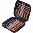 thumbnail image 1 of 1 Set of 20Pcs Practical Crochet Hook Bamboo and Wood Crochet Needle Knitting Tools Weaving Supplies with Purple Storage Leather Bag, 1 of 4