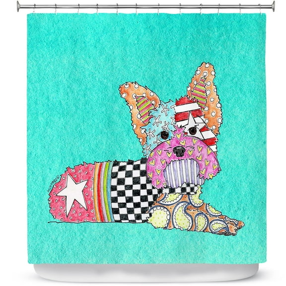 Shower Curtains 70" x 73" from DiaNoche Designs by Marley Ungaro - Yorkie Dog Turquoise