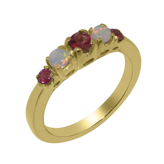 LBG British Made 9k Yellow Gold Natural Pink Tourmaline & Opal Womens band Ring - 33 size options - Size 10