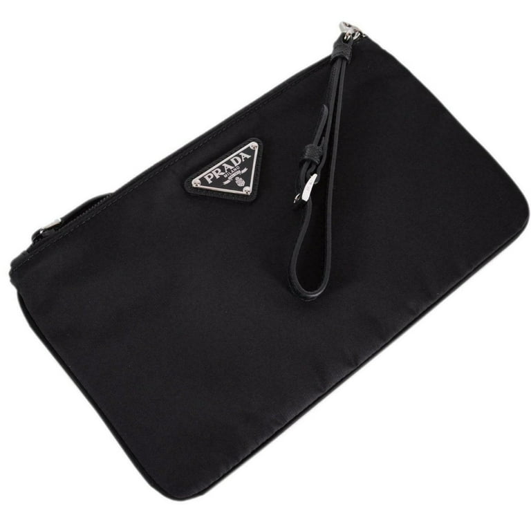 New Prada Tessuto Nylon Wristlet Clutch Pouch Black Triangle Logo