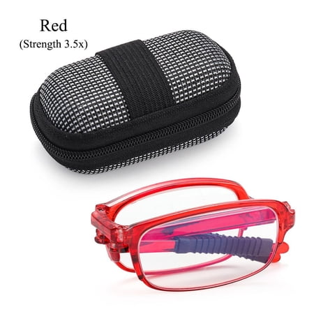TR90 Eyewear Compact Portable Reading Glasses with Zipper Case Presbyopic Glasses Folding RED STRENGTH 3.5X