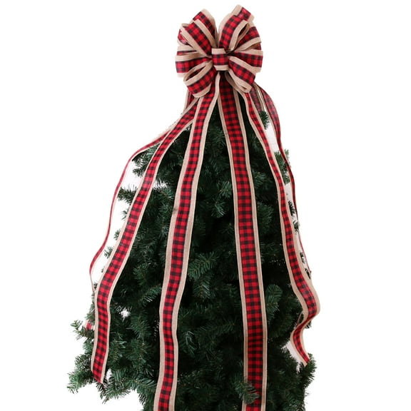 HUONA Christmas Tree Large Bow Decoration Christmas Decorative Bows 120CM Extra Large Bow Knot Ornaments Checkered Bow for Christmas Tree Window Room Stairs Party Home Decors Red-Black Check