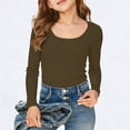 thumbnail image 2 of Rhuody Spring Tops For Girls Long Sleeve Shirts Ribbed Layering Tops U Neck Slim Fit Basic Tee Undershirts Trend Wear Coffee 9-10 Years, 2 of 5
