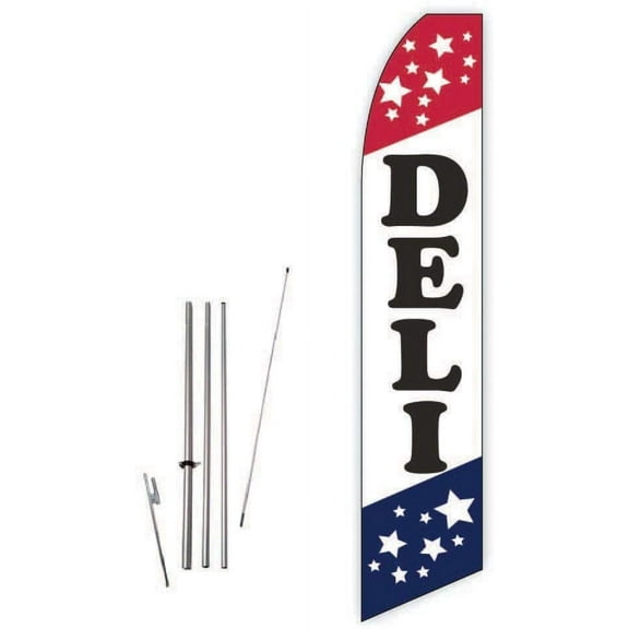 Deli Red/Blue/Stars Super Novo Feather Flag - Complete with 15ft Pole Set and Ground Spike