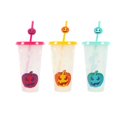 thumbnail image 1 of Halloween！Taza de agua de plástico de Color frío para Halloween, traje de tres piezas, conjunto divertido, taza de plástico de paja, 1 of 7
