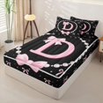 thumbnail image 2 of Manfei Cartoon Bow Letter D Zipper Twin Comforter Sets with Fitted Sheet and 2 Pillowcases for Girls Teens,Princess Alphabet Pearl Bow Print Zipper Bedding Set,4-Piece,Pink Reversible, 2 of 6