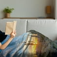 thumbnail image 3 of Saguaro Soft Flannel Fleece Throw Blanket, Sun is Setting Between Cactus Plants with Spines Noon Landscape Wild Design, Cozy Plush for Indoor and Outdoor Use, 60" x 80", Green Blue, by Ambesonne, 3 of 5