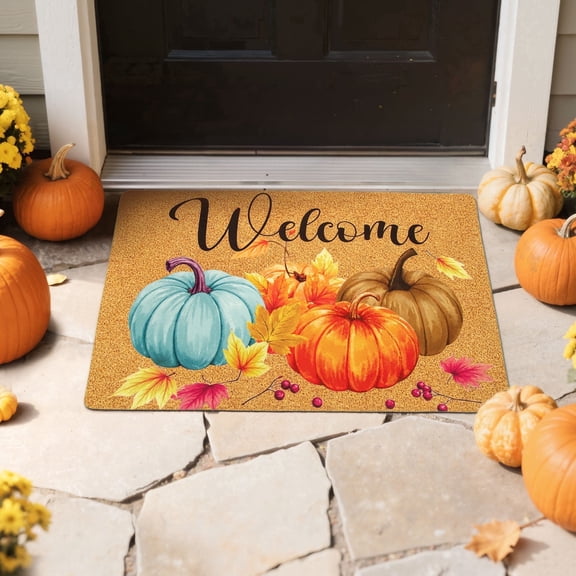 HiberyHom Pumpkin Fall Doormat, Fall Welcome Mat with Non-Slip Backing , Outdoor Indoor Doormat, 18 x 30 Inch