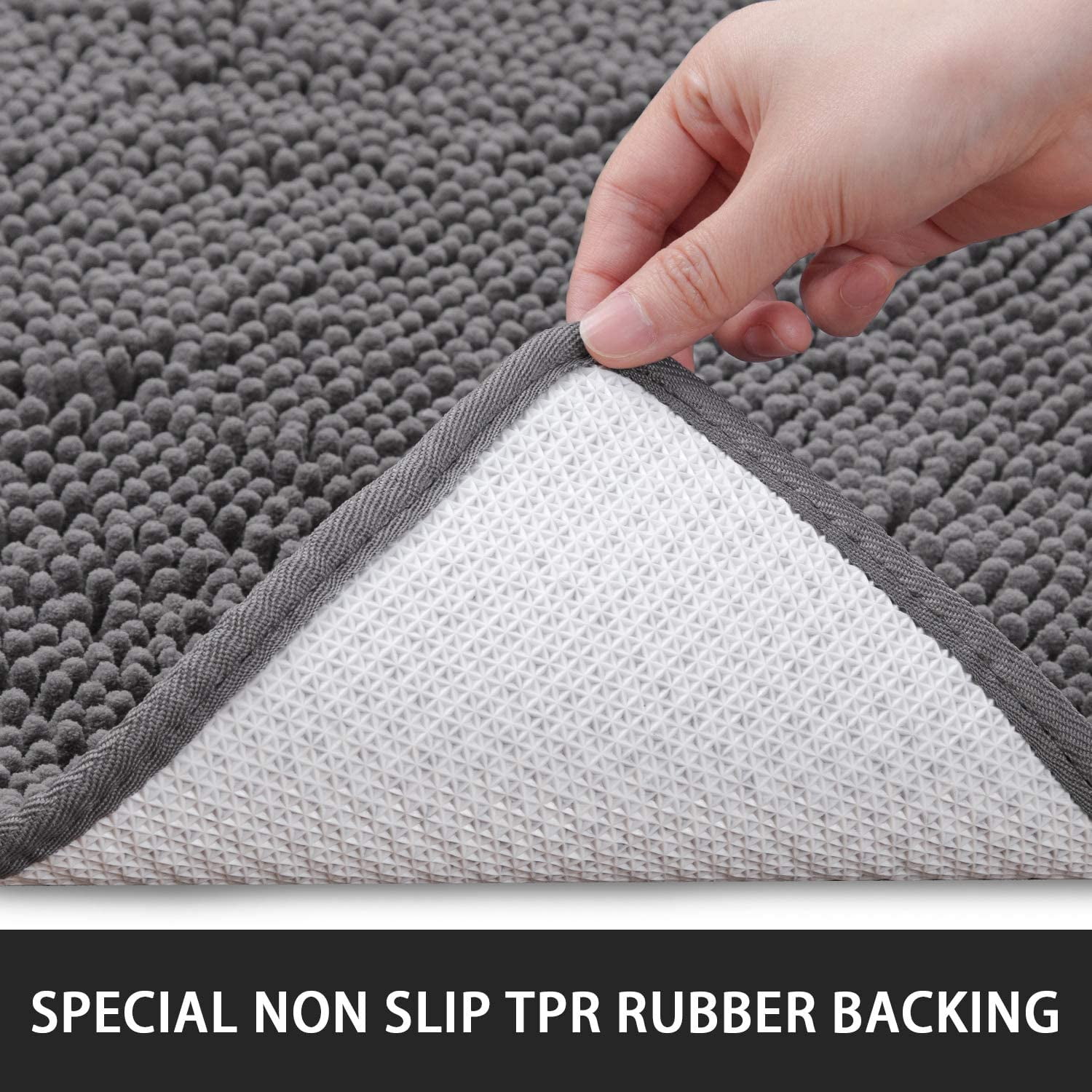 Bath Rugs 24'' x 48'' Bathroom Rug, Soft Luxury Chenille Bathroom Mats, Non-Slip and Absorbent Throw Rugs for Bath Tub, Plush Microfiber Shower Rug Machine Washable Floor Carpet, Grey