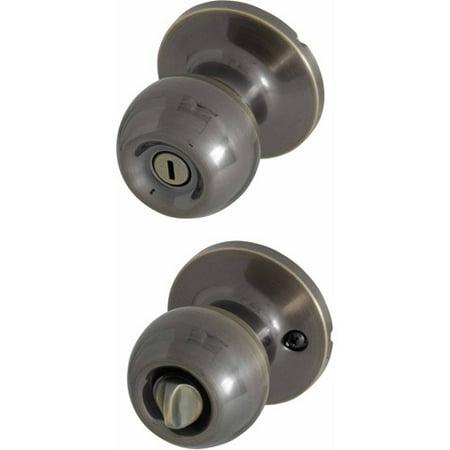 Plymouth Knob Set Privacy Lock - Honeywell Ball Knob Privacy Door Lock, Antique Brass