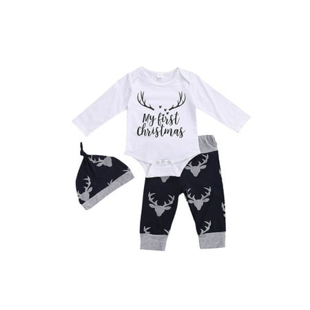 

Gupgi Newborn Baby Boy Christmas Clothes 3Pcs Outfit Romper Pants Hat