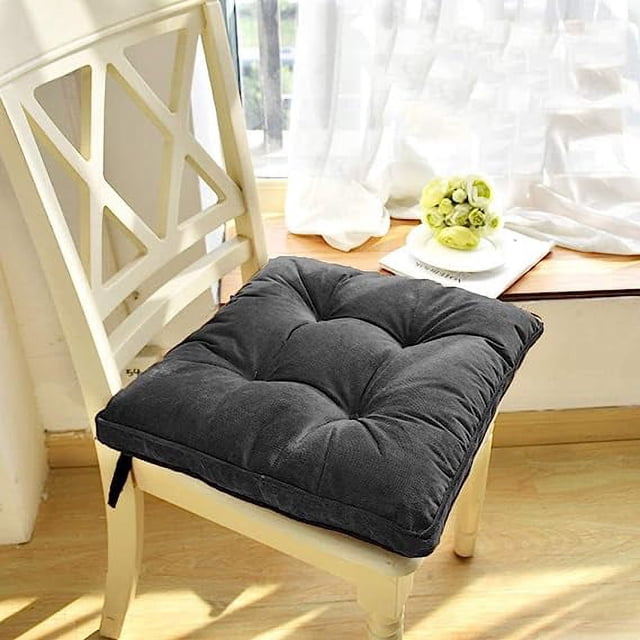 Nvzi Cojín de pana suave para silla de exterior o patio con lazos, para decoración del hogar, para silla de comedor de interior, 18" × 18" × 3,6", color gris oscuro, 1 unidad