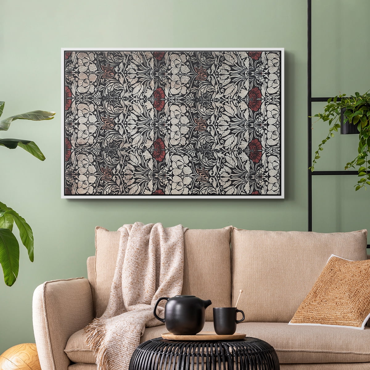 Vintage Abstract Print-XXII Framed in White Wood Gallery Wrapped Canvas 27 in. x 41 in.