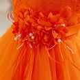 thumbnail image 6 of Girl's 3D Flower Waist Tulle Dress, Baby Toddler Flower Girl Wedding Dress with Bowknot, Shiny Butterfly Pageant Formal Dress for Birthday Christmas Party, 6M-5Y Orange 80, 6 of 7
