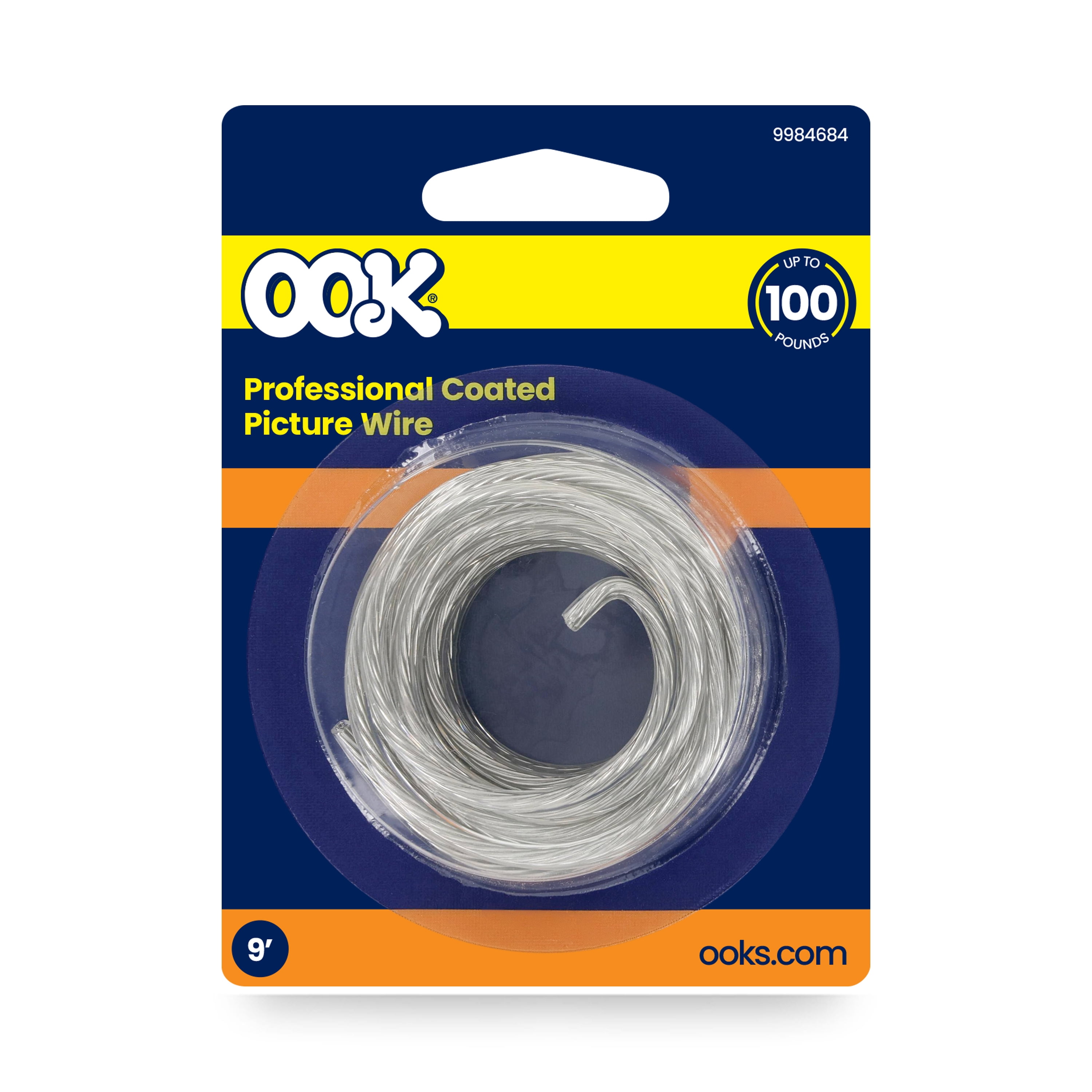 (3 pack) Ook Picture Hanging Wire, 9 ft Wire, 100 lb., Stainless Steel, Plastic Coating, Silver