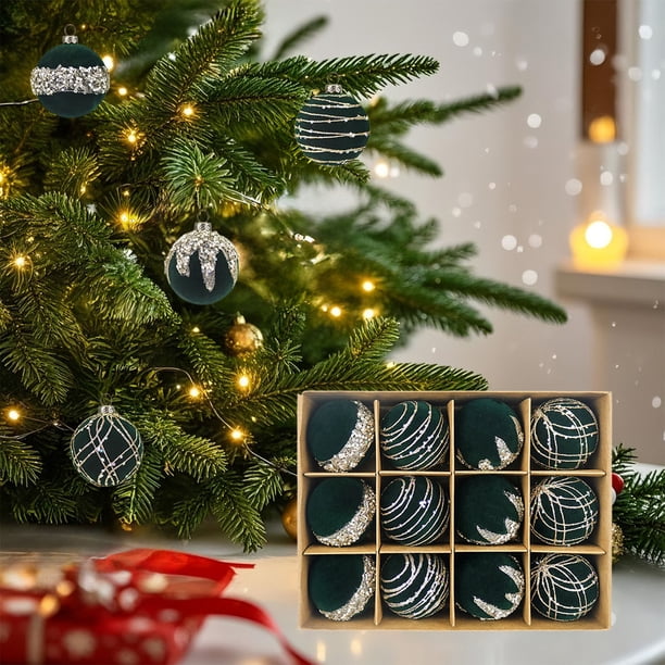 pstuiky Bolas de Navidad decorativas clásicas para colgar en el árbol de Navidad, con forma de diamante nevado. Juego de bolas de Navidad de terciopelo.