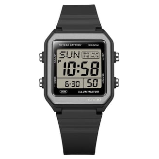 Casio Digital Octagon Wristwatch 10-Yr Battery 100M Wr Led Light