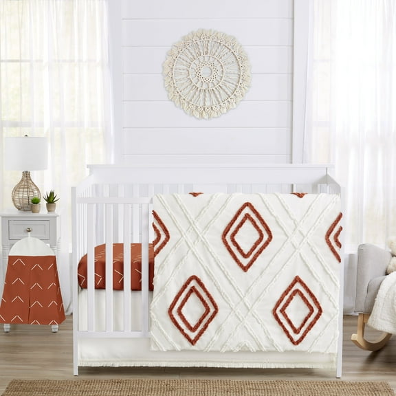 Sweet Jojo Designs Diamond Tuft Orange and Ivory 4 Piece Crib Bedding Set