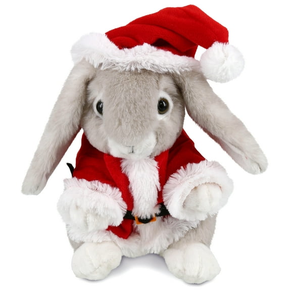 DolliBu Santa Grey Rabbit Stuffed Animal Plush Toy - Super Soft Wild Animal Dress Up with Red Santa Claus Outfit, Cute Farm Life Holiday Christmas Gift - 6.5 Inches