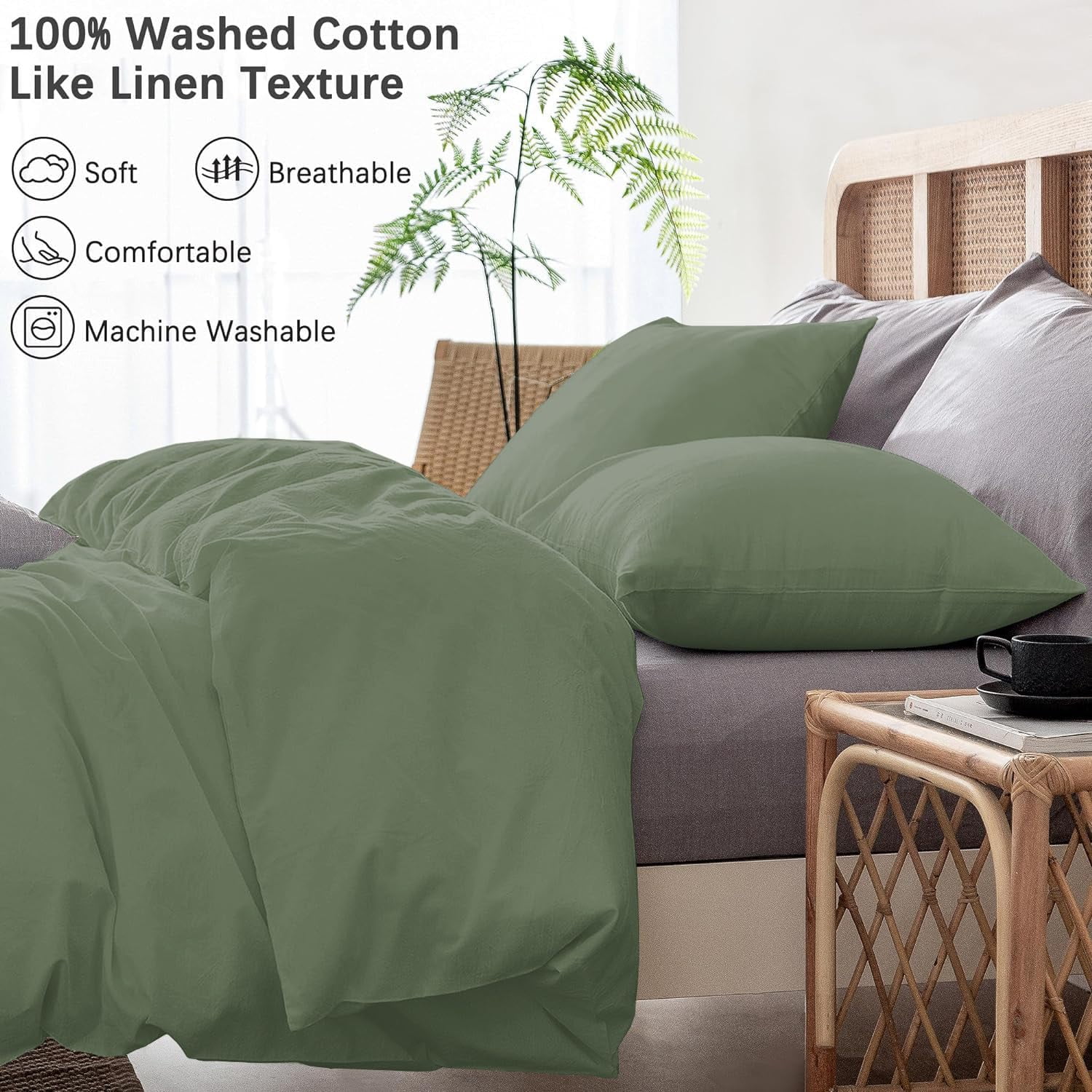 1 Pcs Duvet Cover 100% Egyptian Cotton 1000 Thread Count with Zipper Closure & Corner Ties - Oversized Super King Size (120" x 98") Inch, Sage Solid