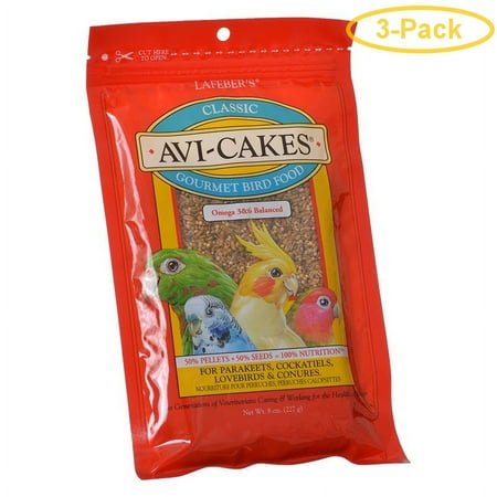 Lafeber Classic Avi-Cakes Gourmet Parakeet, Cockatiel & Conure Food 8 oz - Pack of 3