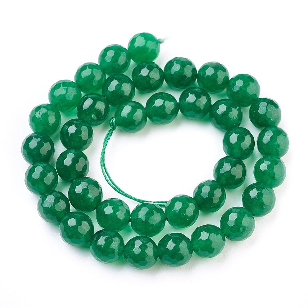 Natural Malaysia Jade Beads Strands Dyed Faceted Round Dark Green 10mm Hole: 1.2mm 37pcs/strand 14.9 inch