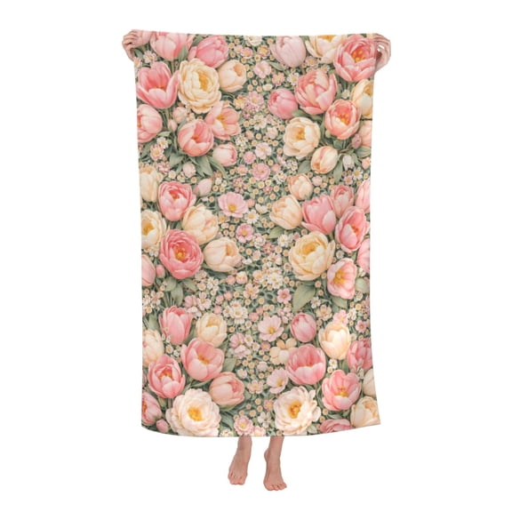 Pink Peony Floral Bath Towel Soft and Highly Absorbent for Adults